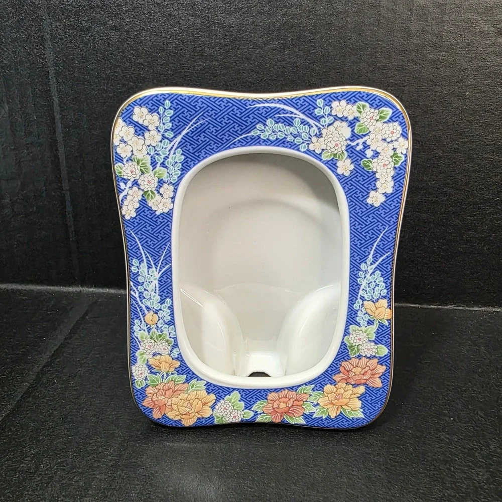 Takahashi San Francisco Picture Frame 1980 Blue Floral Porcelain Gold Trim 5x4